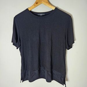 St. John Caviar Black Crew Neck Tee Silk Stretch Hem Accent Short Sleeve M